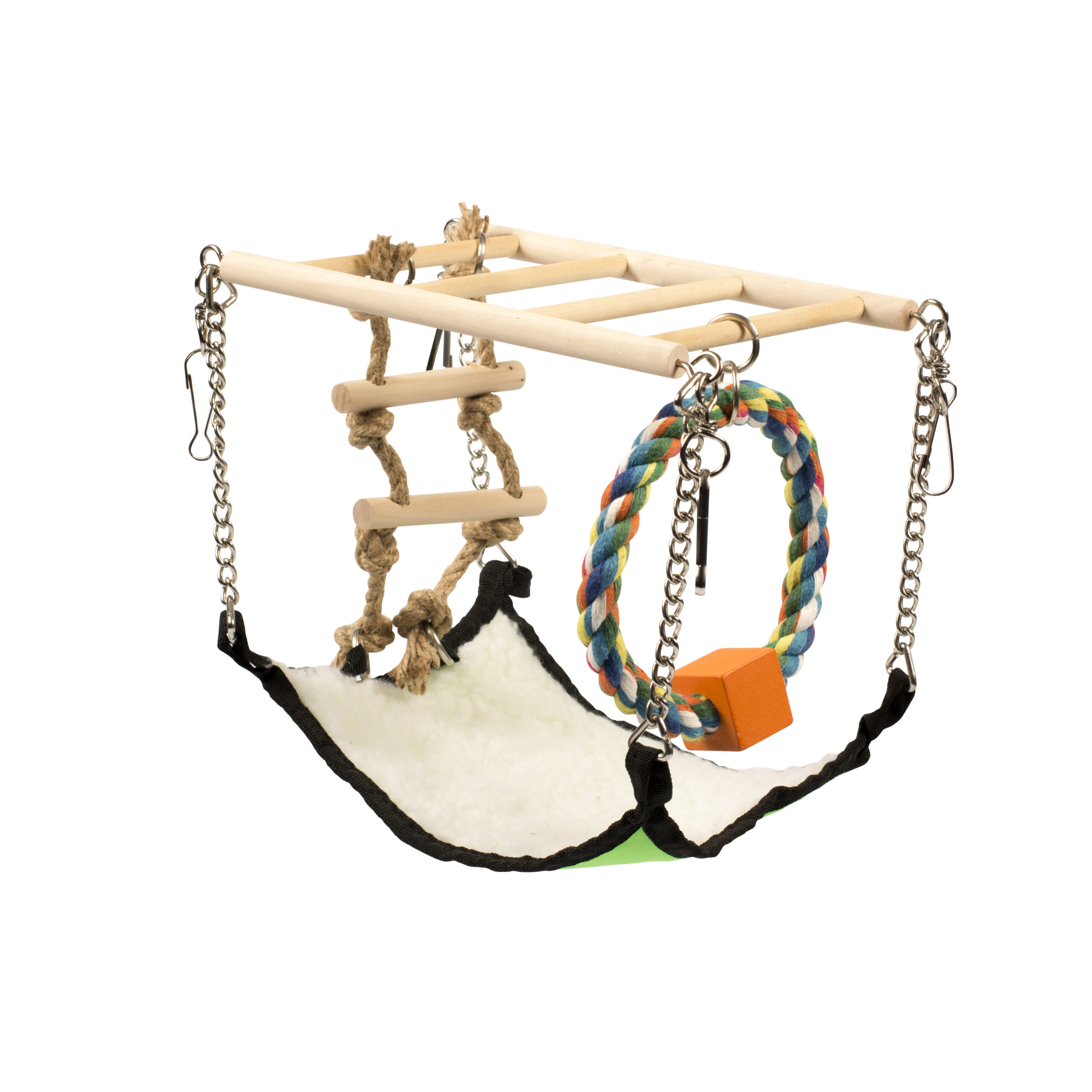 Houten hangbrug met hangmat