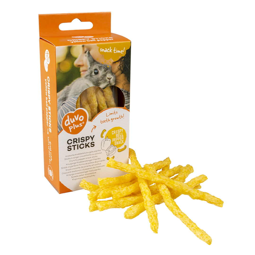 Krokante knabbelsticks gele paprika geel 50 gram Krokante knabbelsticks gele paprika geel 50 gram
